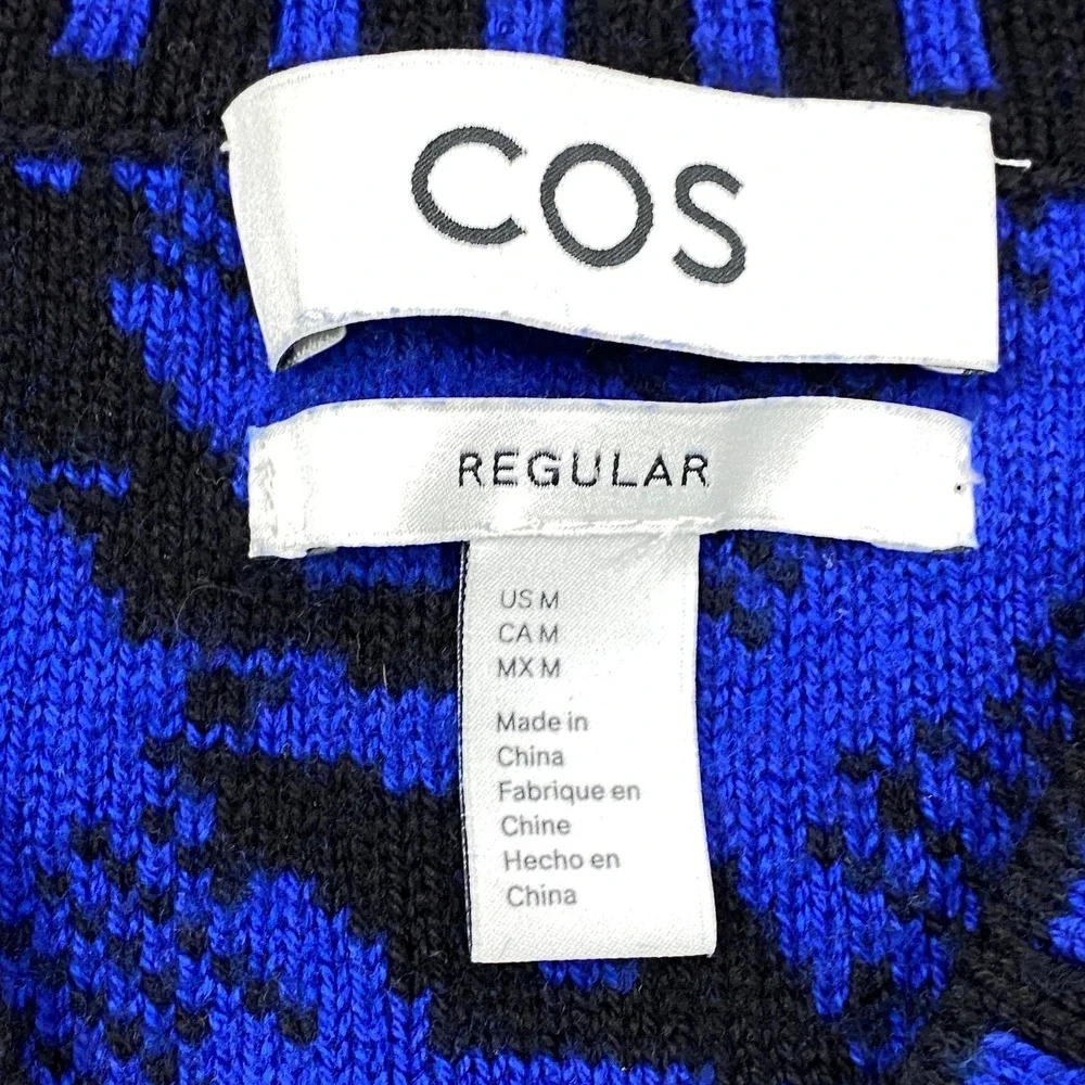 COS Sweater Vest Mens M Geometric Jacquard Cotton Wool Regular Blue Black Modern